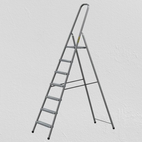 Festőlétra, Strend Pro ST-D7, 7 fokos, acél, 146 cm, szürke, összecsukható stabil kivitel