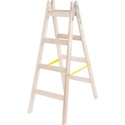   Kétrészes létra, Strend Pro, 2 x 4 fokos, fa, 130 cm, 150 kg teherbírás, kétoldalas kivitel, vödörtartó kampóval, horganyzott fém részek