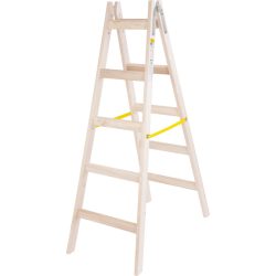   Kétrészes létra, Strend Pro, 2 x 5 fokos, fa, 160 cm, 150 kg teherbírás, kétoldalas kivitel, vödörtartó kampóval, horganyzott fém részek