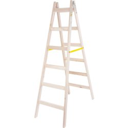   Kétrészes létra, Strend Pro, 2 x 6 fokos, fa, 190 cm, 150 kg teherbírás, kétoldalas kivitel, vödörtartó kampóval, horganyzott fém részek