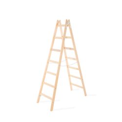   Kétrészes létra, Strend Pro, 2 x 7 fokos, fa, 226 cm, 150 kg teherbírás, kétoldalas kivitel, vödörtartó kampóval, horganyzott fém részek