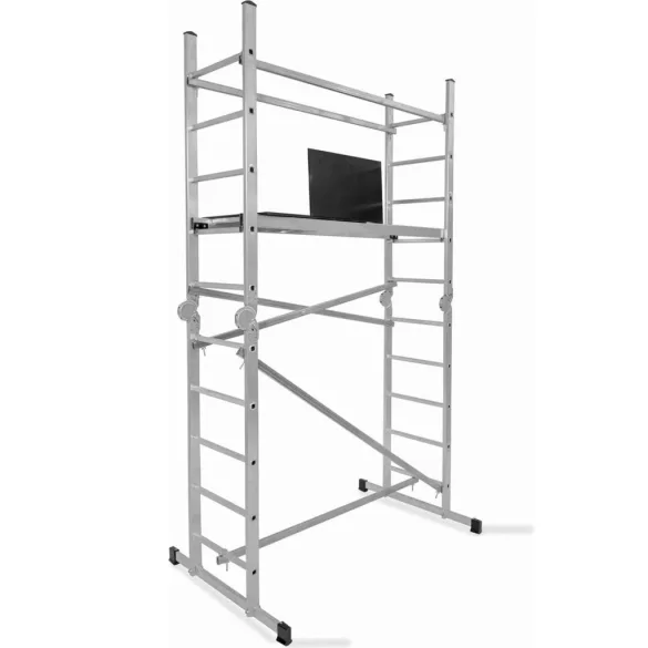 Állvány, Strend Pro Ikar, platformmal, alumínium, 2 x 5 fokos, 400 cm, 3 az 1-ben, EN 131 szabvány, maximum 150 kg