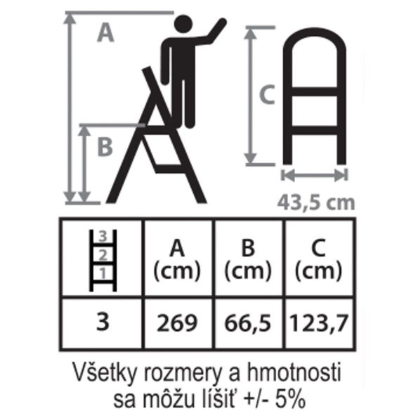 Strend Pro LFT130 3 fokos acél létra - 66cm