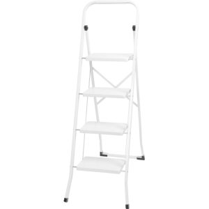 Festőlétra, Strend Pro LFD160, 4 fokos, 138,5 cm, fehér, acél, csúszásgátlós, stabil lábú