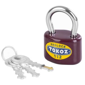 Lakat, Tokoz 112/45, 45 mm, bordó, függőzár kivitel, 3 db kulccsal, időjárásálló, kültéri használatra