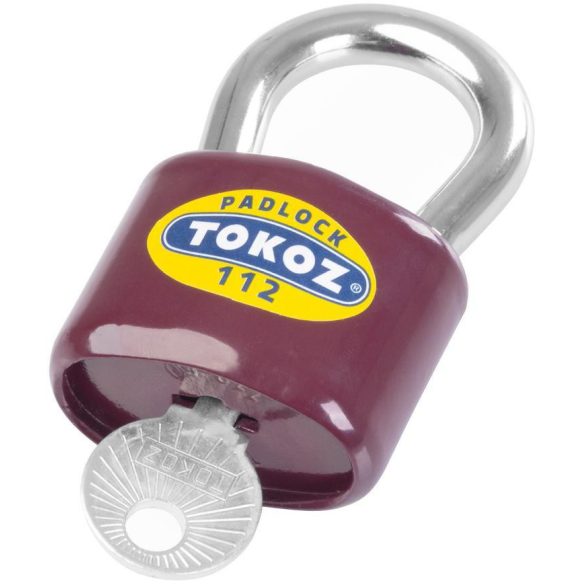 Lakat, Tokoz 112/50, 50 mm, bordó, függőzár kivitel, 3 db kulccsal, időjárásálló, kültéri használatra
