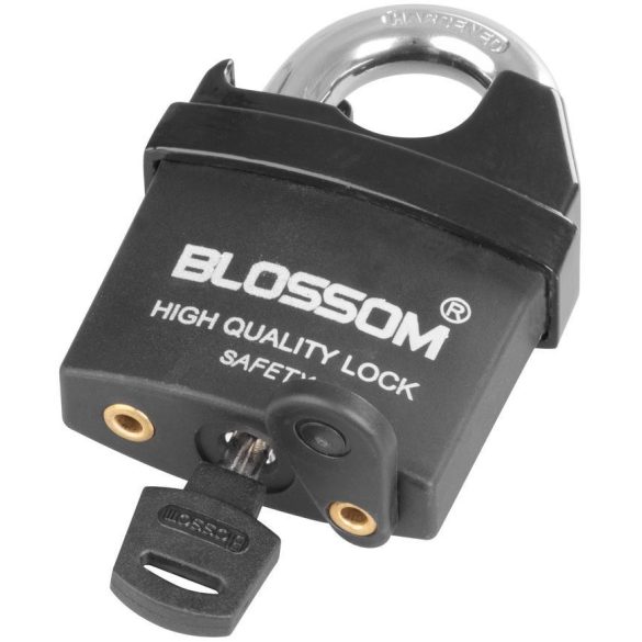 Lakat, Blossom LS0506, 60 mm, fekete, biztonsági, függőzár kivitel, 3 db kulccsal, kapukhoz, ajtókhoz és szekrényekhez