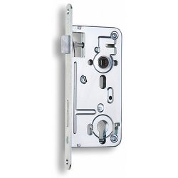   Bevésőzár, Hobes 24026 J/B 90 mm, horganyzott kivitel, cilinderes, jobbos/balos, furatköz 9 cm, horonyköz 8 cm, dupla retesz fogaskerékkel