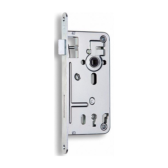 Bevésőzár, Hobes 536 J/B 90 mm, 80 mm mélység, horganyzott kivitel, jobbos/balos, dupla retesz, osztott pajzsokhoz