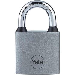   Lakat, Yale Y111S/60/132/1, 63 mm, ezüst, edzett kengyel, tartós, alap biztonsági szint, 3 db kulccsal