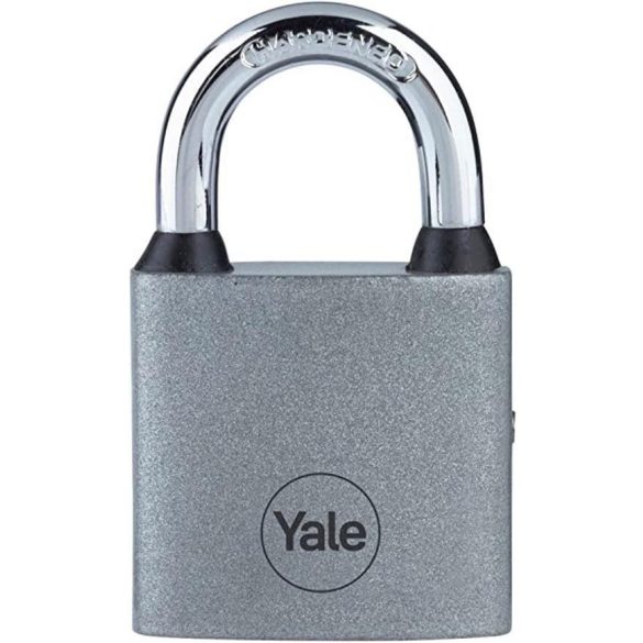 Lakat, Yale Y111S/60/132/1, 63 mm, ezüst, edzett kengyel, tartós, alap biztonsági szint, 3 db kulccsal