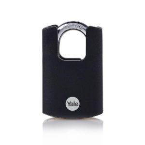 Lakat, Yale Y121B/40/125/1, 46 mm, fekete, fokozott biztonságú, dupla reteszelésű, sárgaréz test műanyag borítással, kültéri, 3 db kulccsal