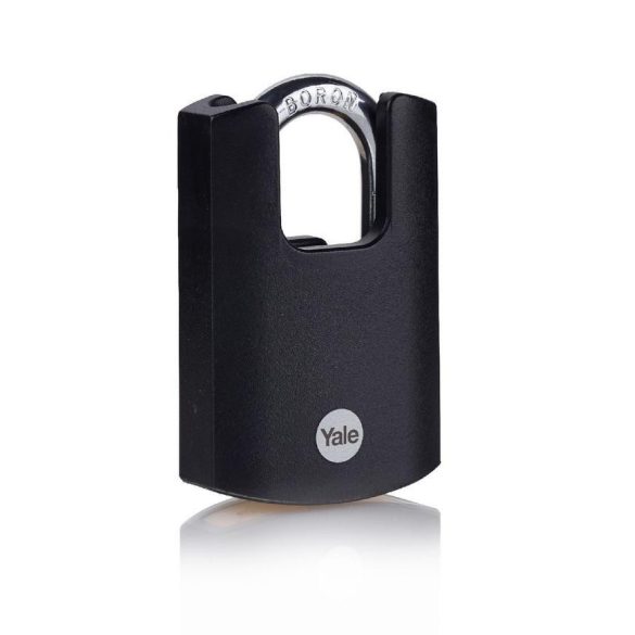 Lakat, Yale Y121B/40/125/1, 46 mm, fekete, fokozott biztonságú, dupla reteszelésű, sárgaréz test műanyag borítással, kültéri, 3 db kulccsal