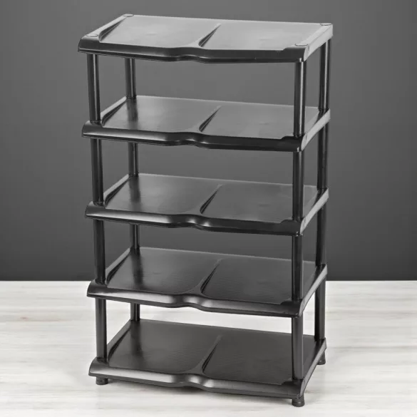 Strend Pro 5 polcos műanyag cipőtároló, fekete, 48 x 30,5 x 86 cm