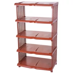   Strend Pro 5 polcos műanyag cipőtároló, rattan, 48 x 30,5 x 86 cm