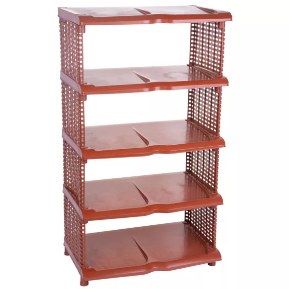 Strend Pro 5 polcos műanyag cipőtároló, rattan, 48 x 30,5 x 86 cm