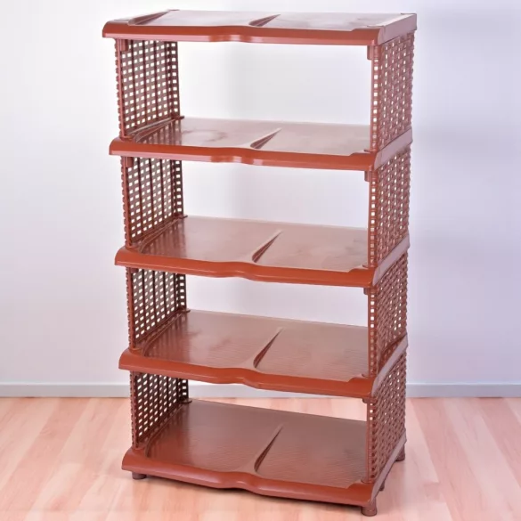 Strend Pro 5 polcos műanyag cipőtároló, rattan, 48 x 30,5 x 86 cm