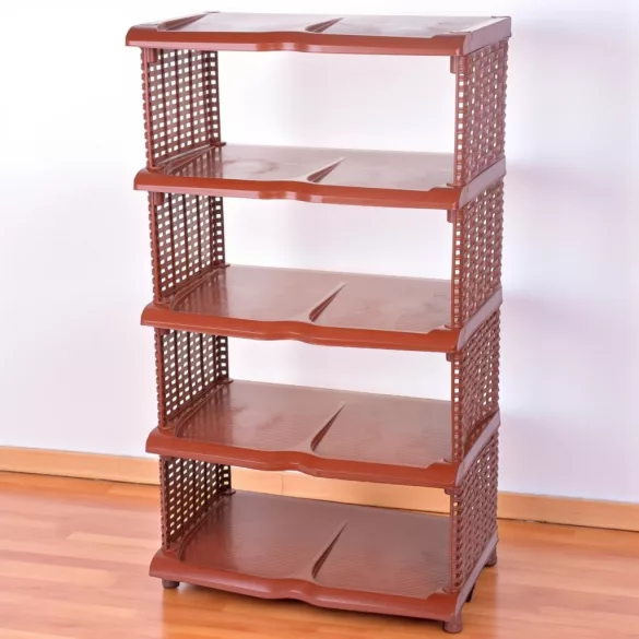Strend Pro 5 polcos műanyag cipőtároló, rattan, 48 x 30,5 x 86 cm