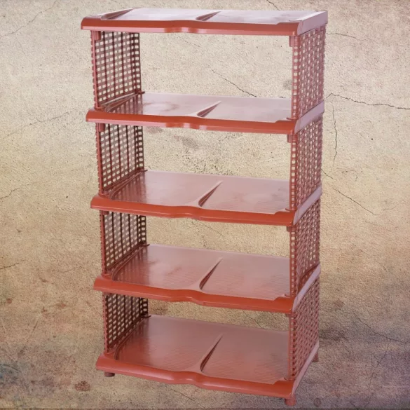 Strend Pro 5 polcos műanyag cipőtároló, rattan, 48 x 30,5 x 86 cm