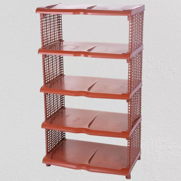 Strend Pro 5 polcos műanyag cipőtároló, rattan, 48 x 30,5 x 86 cm