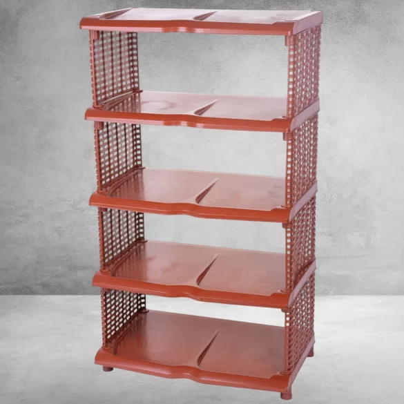 Strend Pro 5 polcos műanyag cipőtároló, rattan, 48 x 30,5 x 86 cm
