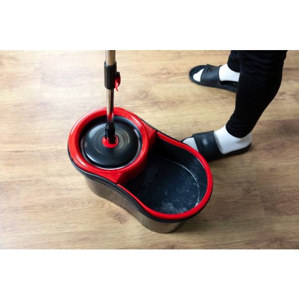 Felmosó szett, Strend Pro Turbostar, 13 l, fekete, forgó felmosó, teleszkópos nyél, vödörrel