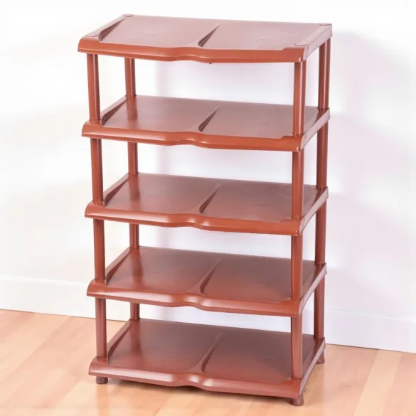 Strend Pro 5 polcos műanyag cipőtároló, barna, 48 x 30,5 x 86 cm