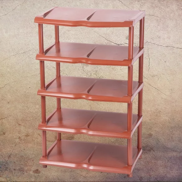 Strend Pro 5 polcos műanyag cipőtároló, barna, 48 x 30,5 x 86 cm