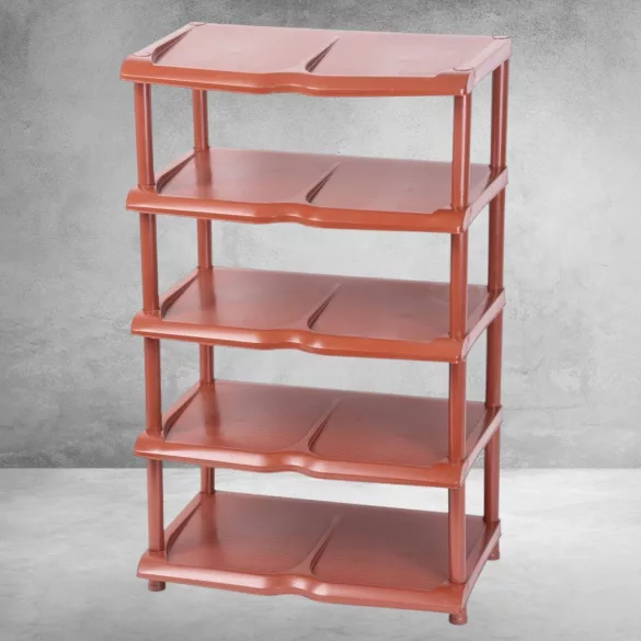 Strend Pro 5 polcos műanyag cipőtároló, barna, 48 x 30,5 x 86 cm
