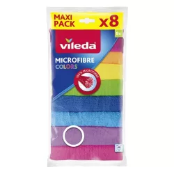   Mikroszálas törlőkendő, Vileda Colors, 8 darabos csomag, vegyszermentes, színes mikroszálakkal
