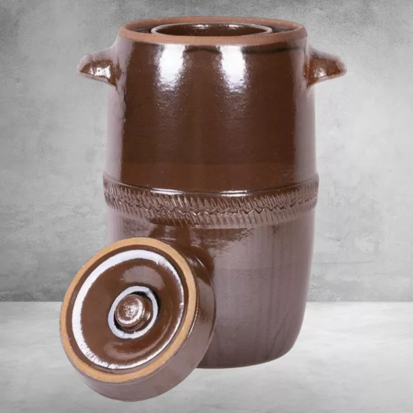 Káposztás hordó, Šamotka VD, barna, 10 l, átmérő: 27 cm, magasság: 28 cm, kerámia, fedővel, 2 fogantyúval (TC254100A)