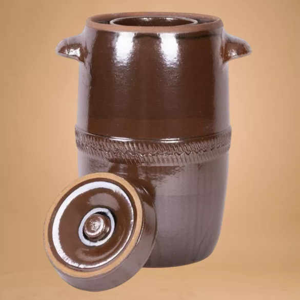 Káposztás hordó, Šamotka VD, barna, 10 l, átmérő: 27 cm, magasság: 28 cm, kerámia, fedővel, 2 fogantyúval (TC254100A)