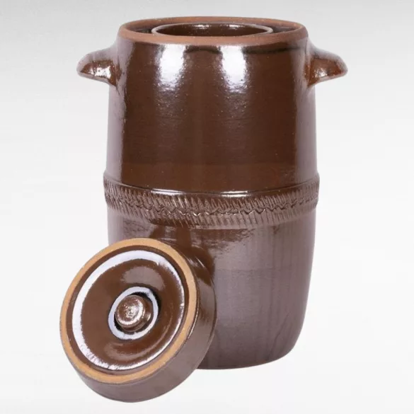 Káposztás hordó, Šamotka VD, barna, 20 l, átmérő: 32 cm, magasság: 39 cm, kerámia, fedővel, 2 fogantyúval (TC254103A)