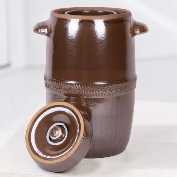 Káposztás hordó, Šamotka VD, barna, 20 l, átmérő: 32 cm, magasság: 39 cm, kerámia, fedővel, 2 fogantyúval (TC254103A)