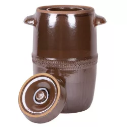   Káposztás hordó, Šamotka VD, barna, 27 l, átmérő: 32 cm, magasság: 49 cm, kerámia, fedővel, 2 fogantyúval