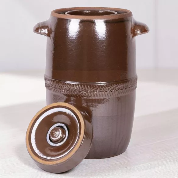 Káposztás hordó, Šamotka VD, barna, 27 l, átmérő: 32 cm, magasság: 49 cm, kerámia, fedővel, 2 fogantyúval