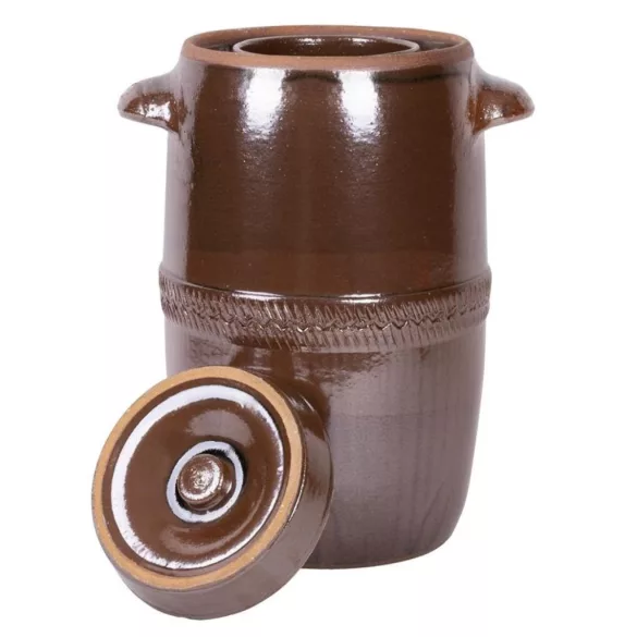 Káposztás hordó, Šamotka VD, barna, 40 l, átmérő: 36 cm, magasság: 52 cm, kerámia, fedővel, 2 fogantyúval