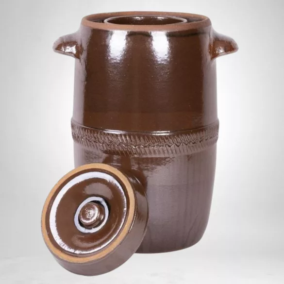 Káposztás hordó, Šamotka VD, barna, 40 l, átmérő: 36 cm, magasság: 52 cm, kerámia, fedővel, 2 fogantyúval