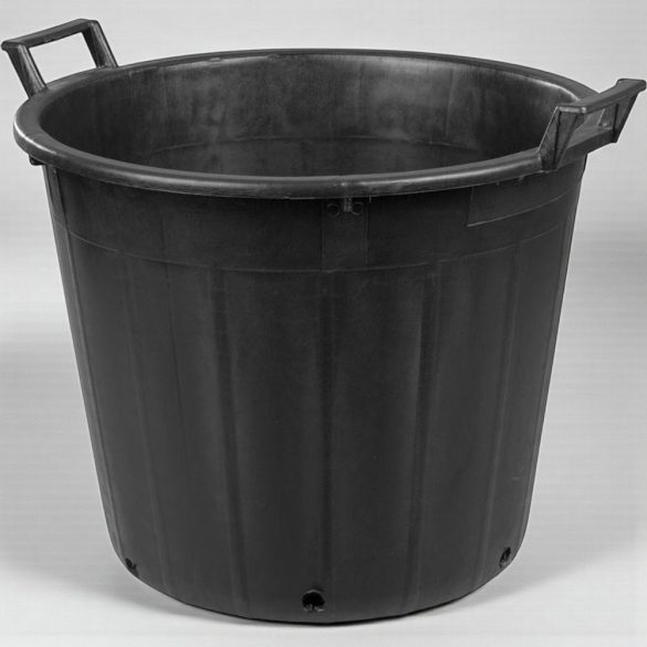 Műanyag virágcserép, Ics P134075, fekete, átmérő: 75 cm, magasság: 52 cm, perforált alj, 155 l, kerek, 2 fogantyúval