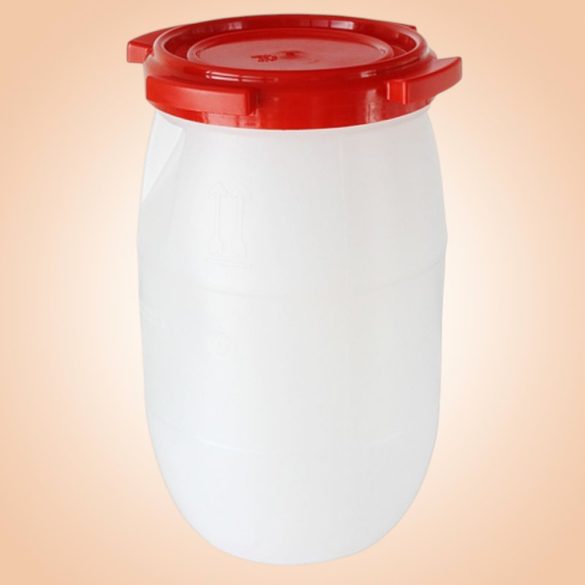 Élelmiszeripari hordó, Strend Pro Garden Pannon Fermet, fehér/piros, 30 l, nyílás átmérő: 25 cm, menetes fedél, HDPE műanyag