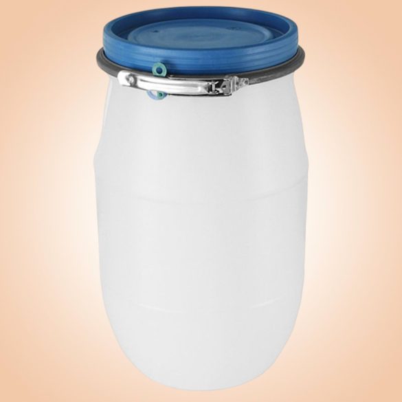 Élelmiszeripari hordó, Strend Pro Garden Pannon Fermet, fehér/kék, 60 l, nyílás átmérő: 32,5 cm, abroncsos fedél, HDPE műanyag