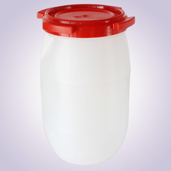 Élelmiszeripari hordó, Strend Pro Garden Pannon Fermet, fehér/piros, 60 l, nyílás átmérő: 25 cm, menetes fedél, HDPE műanyag