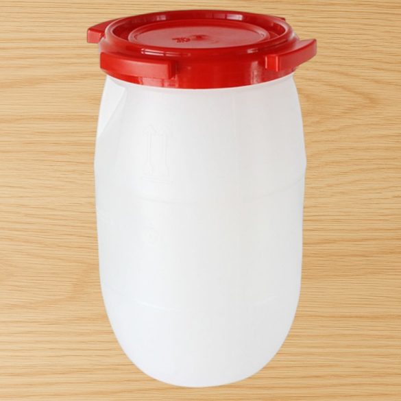 Élelmiszeripari hordó, Strend Pro Garden Pannon Fermet, fehér/piros, 60 l, nyílás átmérő: 25 cm, menetes fedél, HDPE műanyag