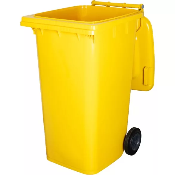 Műanyag hulladéktároló, szelektív kültéri kuka, ICS GB4, sárga, extra erős, UV-álló, kerékkel, nyitható tetővel - 240 l