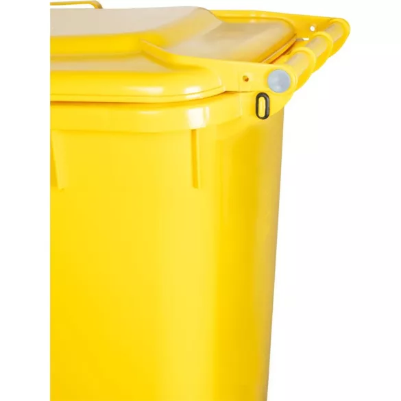 Műanyag hulladéktároló, szelektív kültéri kuka, ICS GB4, sárga, extra erős, UV-álló, kerékkel, nyitható tetővel - 240 l