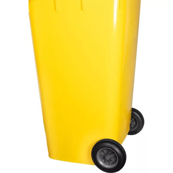 Műanyag hulladéktároló, szelektív kültéri kuka, ICS GB4, sárga, extra erős, UV-álló, kerékkel, nyitható tetővel - 240 l