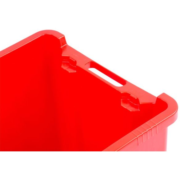 Gyümölcstartó láda, Ics M400000, piros, 40 literes, 56 x 35 x 31 cm, élelmiszeripari, műanyag, lefedhető