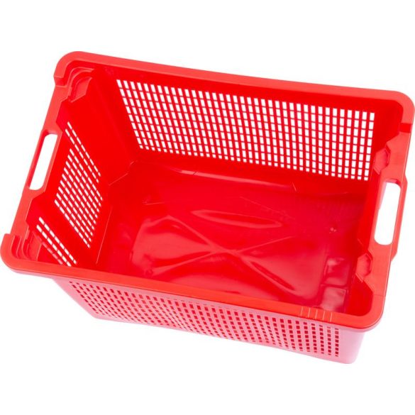 Gyümölcstartó láda, Ics M401000, piros, 40 literes, 56 × 35 × 31 cm, perforált falú, műanyag, egymásra rakható