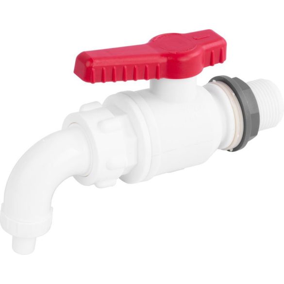 Esővízgyűjtő kifolyószelep, ICS P161200, fehér-piros, 1", menetes, tömítőgyűrűvel, szivárgásmentes, időjárásálló műanyag