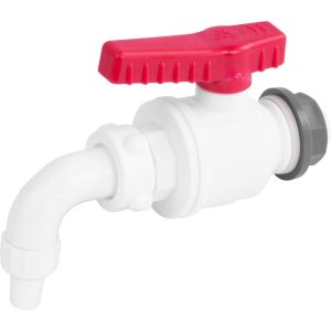 Esővízgyűjtő kifolyószelep, ICS P161150, fehér-piros, 1/2", menetes, tömítőgyűrűvel, szivárgásmentes, időjárásálló műanyag